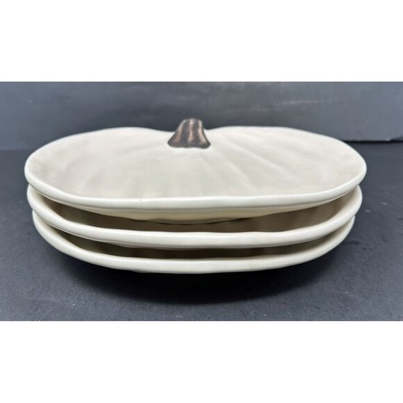 Set of 3 BARBARA EIGEN POTTERY BARN PUMPKIN White Salad Dessert Appetizer Plates - Picture 7 of 11